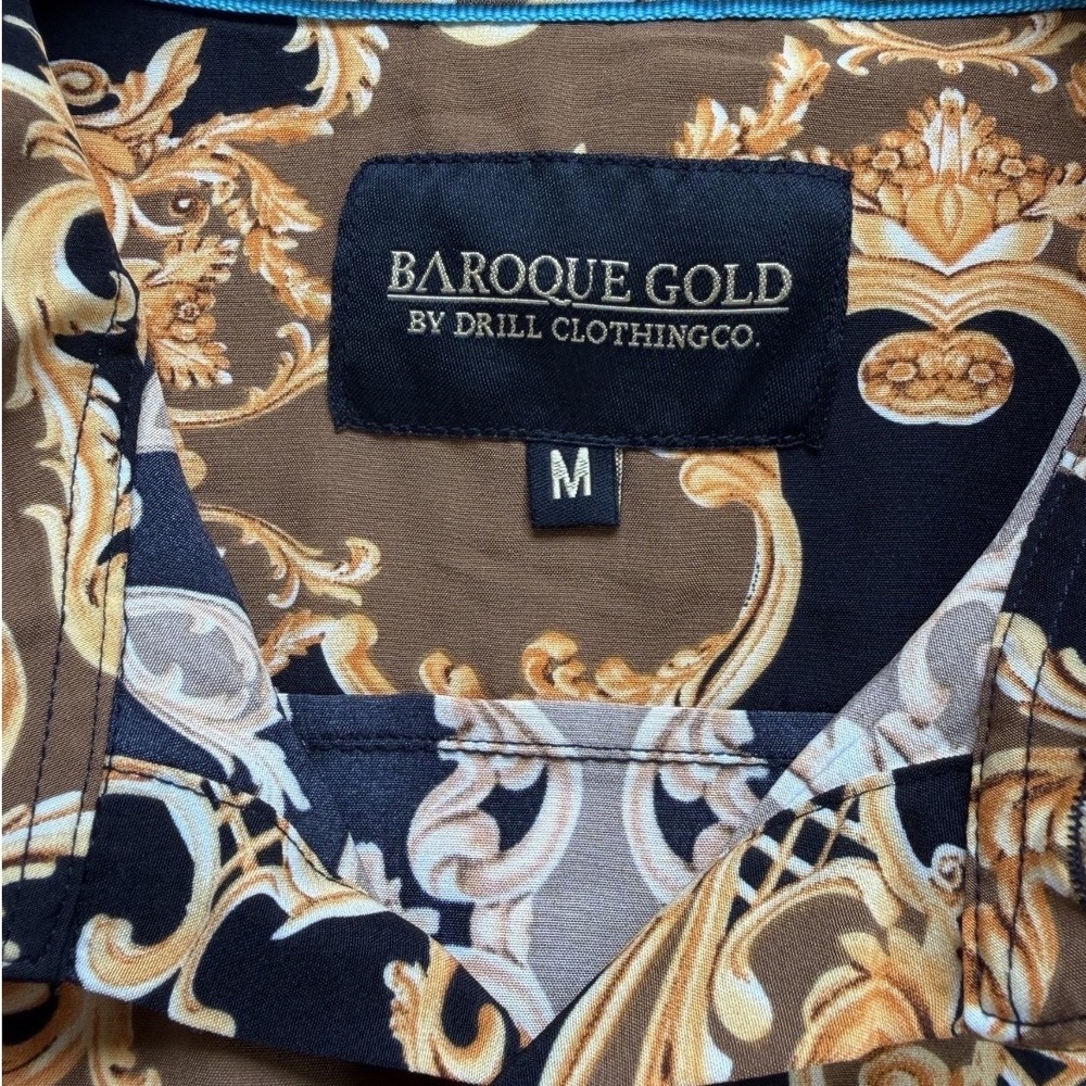 Baroque Gold Shirt Men's M Famous Italian Designer Style Short Sleeve 80's Mob - Picture 6 of 7